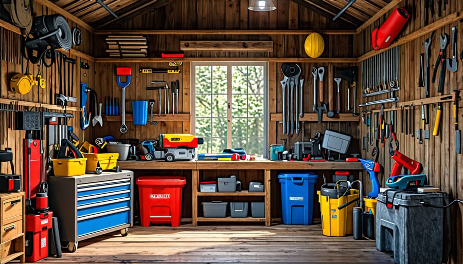 Disorganized shed in need of decluttering and sorting