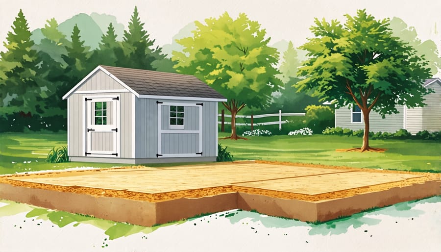 Illustration depicting the step-by-step process of creating a solid foundation for a storage shed.