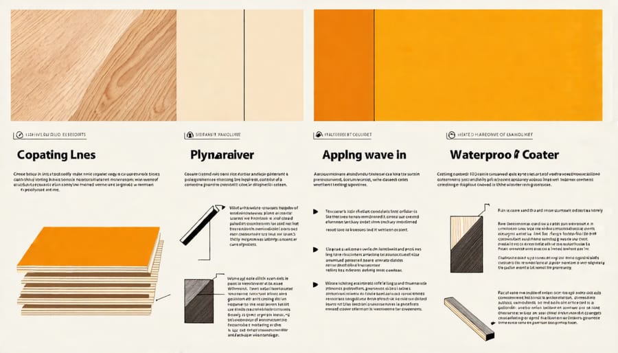 Illustration of the waterproofing process for plywood