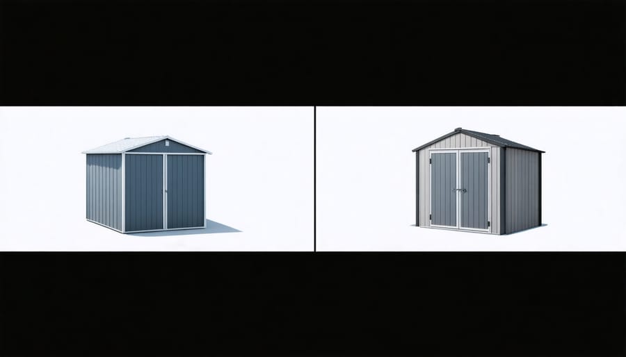 Side-by-side comparison showing traditional shed security versus modern smart security features