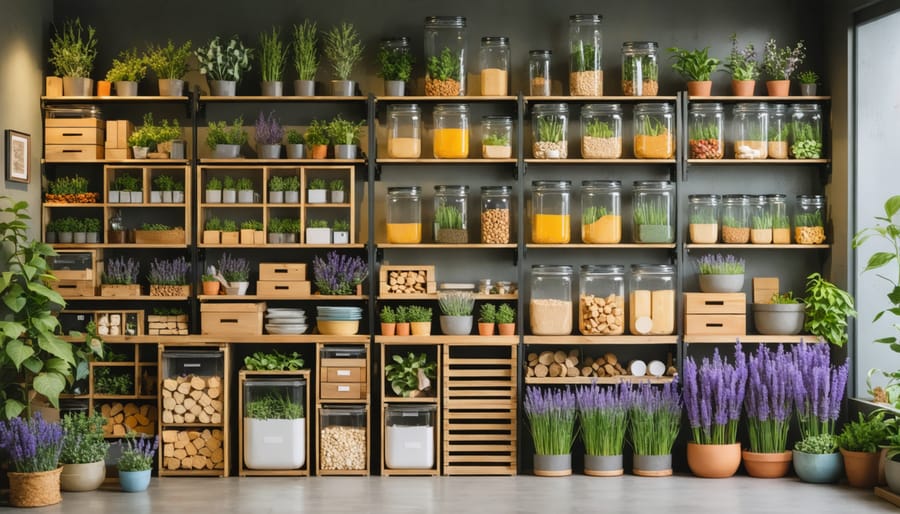 Conceptual representation of a tidy storage space utilizing natural pest deterrents compared to a cluttered area prone to pest infestations.