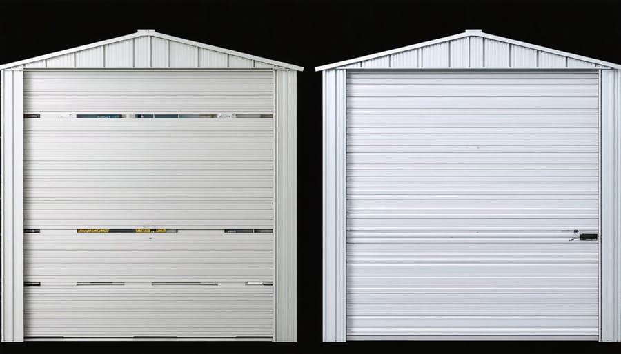 Comparison showing various metal shed materials including galvanized steel, aluminum, and different gauge thicknesses