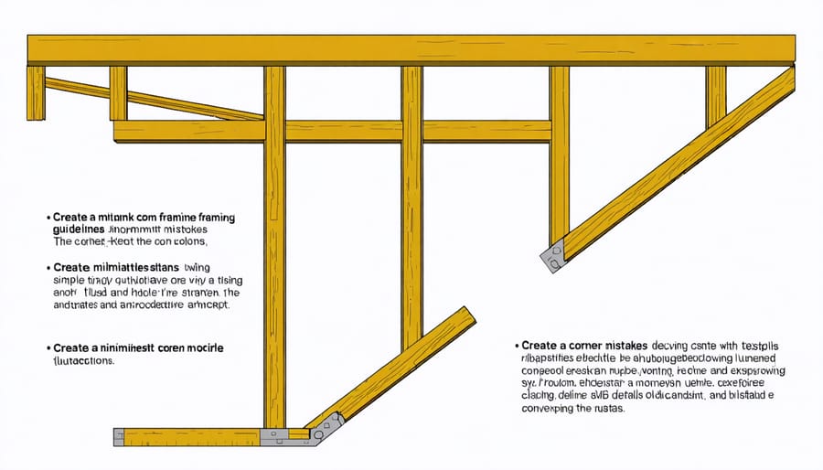 Illustrated examples of incorrect and correct corner framing techniques with annotations