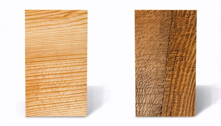 Comparison showing different grades of lumber with visible characteristics for corner framing