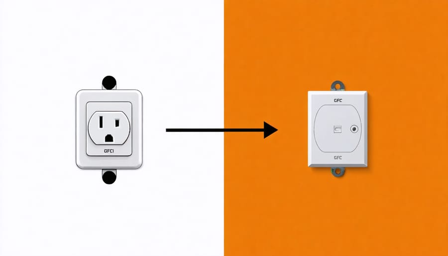Cutaway illustration comparing internal mechanisms of standard and GFCI outlets