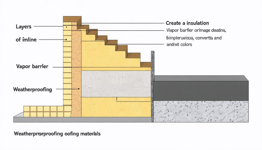 Cross-section illustration of shed wall construction showing insulation layers