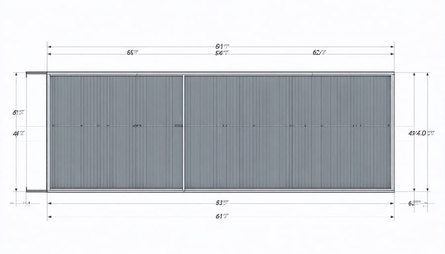Blueprint diagram of L-shaped storage shed layout with detailed measurements and proportions