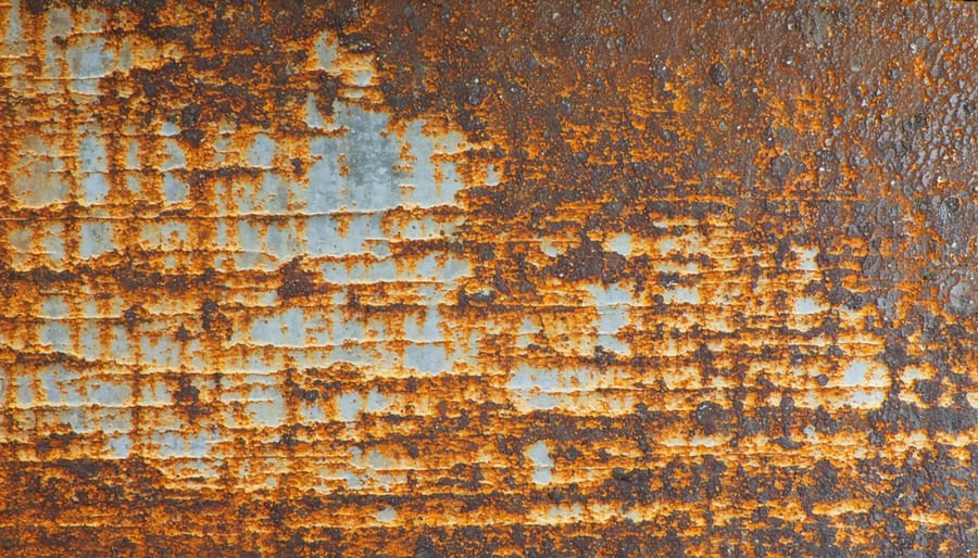 Detailed view of rust formation showing typical orange-brown corrosion patterns on steel surface