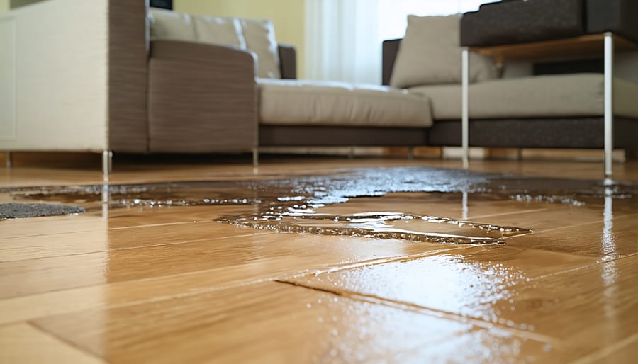 Step-by-step guide showing proper spill cleanup on engineered flooring to prevent water damage