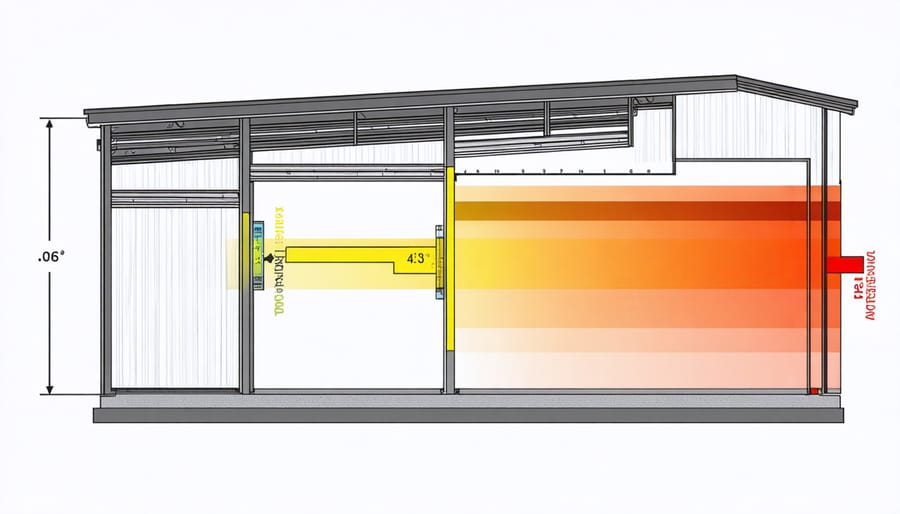 Diagram illustrating heat and moisture flow patterns inside a Tuff shed