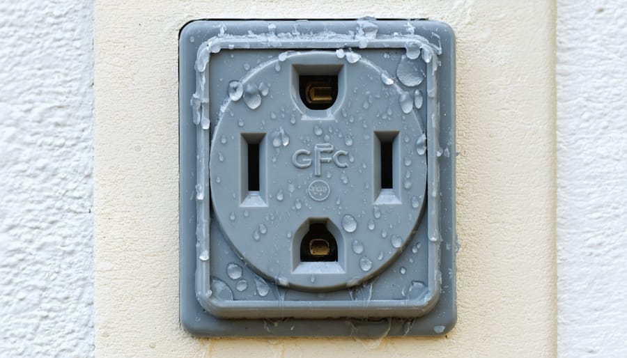Weather-resistant GFCI outlet showing protective cover and water-resistant features