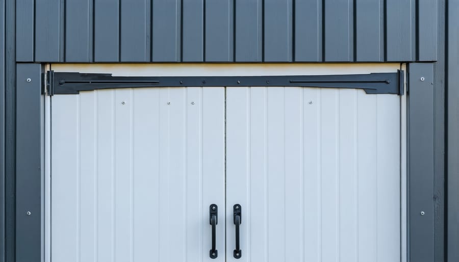 Installation of weather stripping on a wooden shed door frame