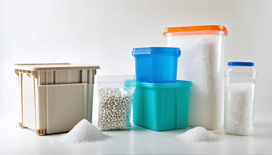 Clear storage container with tools and visible moisture-control solutions