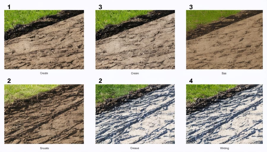 Sequential images demonstrating key steps in preparing and installing a 4x4 shed base