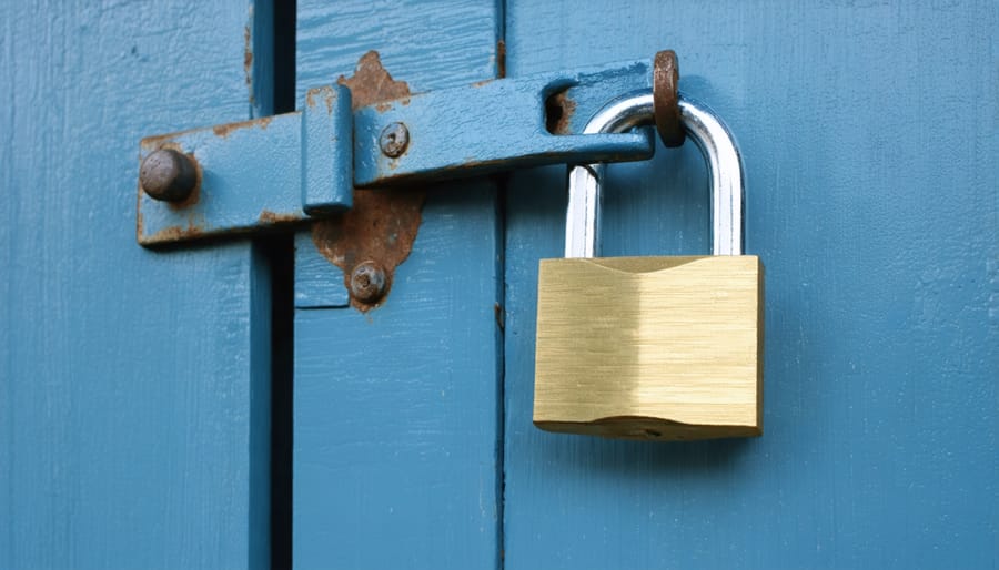 Installation of a high-security padlock and hasp system on wooden shed door