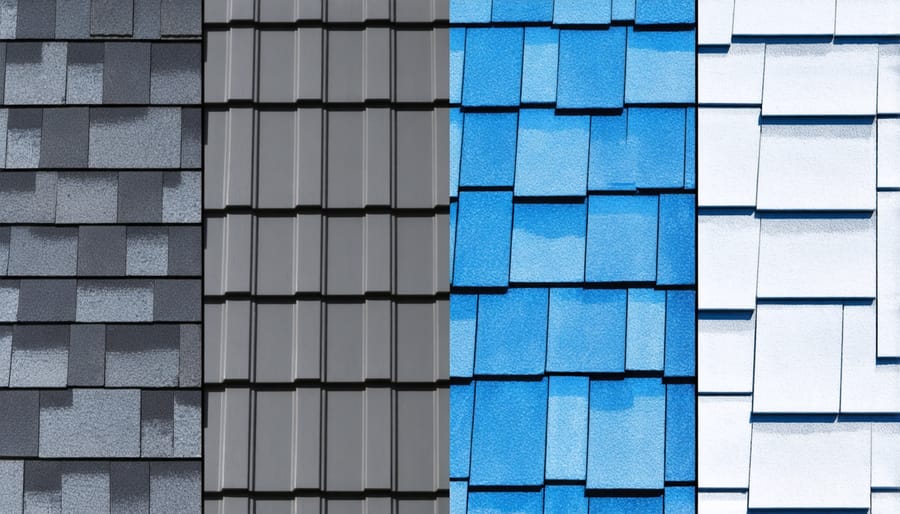 Comparison of common shed roofing materials including shingles, metal, and rubber options