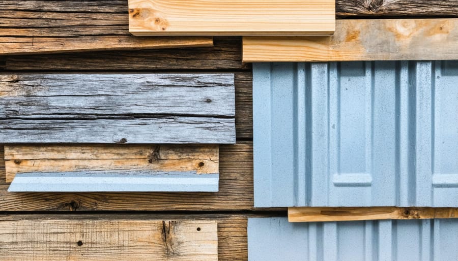 Collection of eco-friendly building materials for lean-to shed construction
