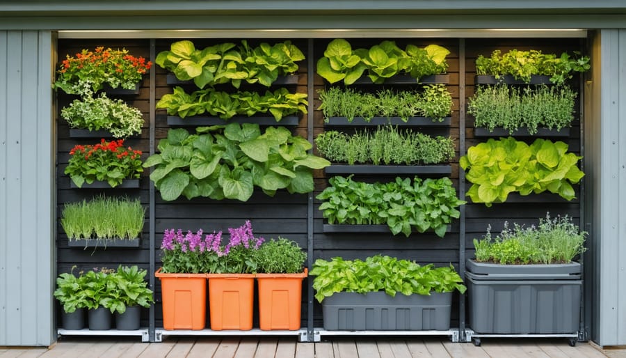 Vertical garden installation in shed with sustainable storage solutions