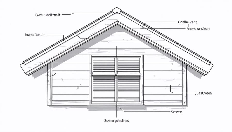 Detailed diagram of gable vent components with labeled parts