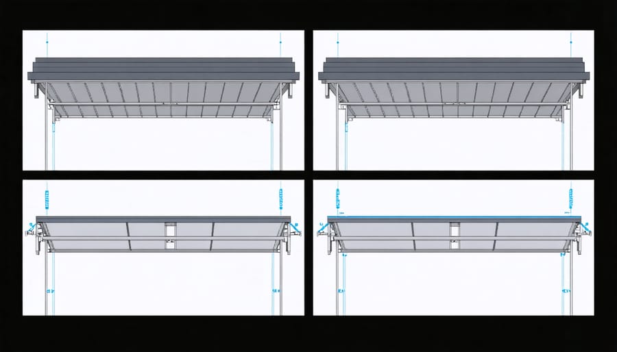 Series of images showing the process of installing additional roof supports for snow load protection