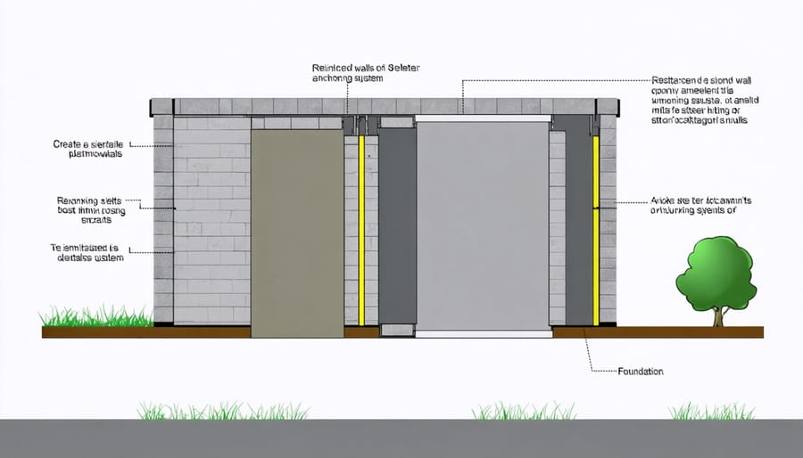 Technical diagram illustrating the structural components of a 6x6 storm shelter with labeled parts