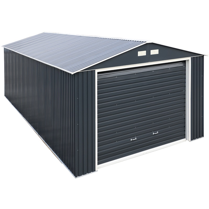 DuraMax Imperial Metal Garage 12' widths- Dark Gray w/ White Trim