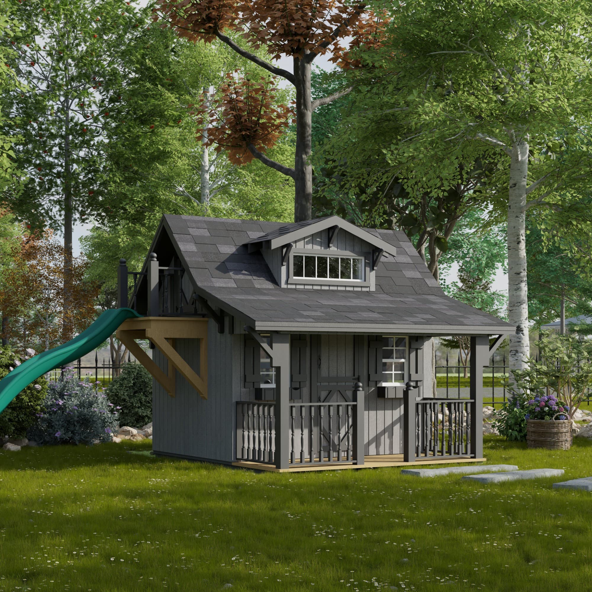 Little Cottage Craftsman Playhouse with slide Panelized Kit w/floor