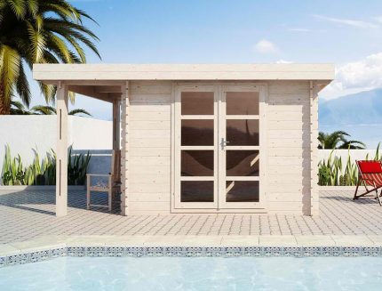 Moderna 10 x 10 Wood Storage Shed or Pool House w Roofing Overhand