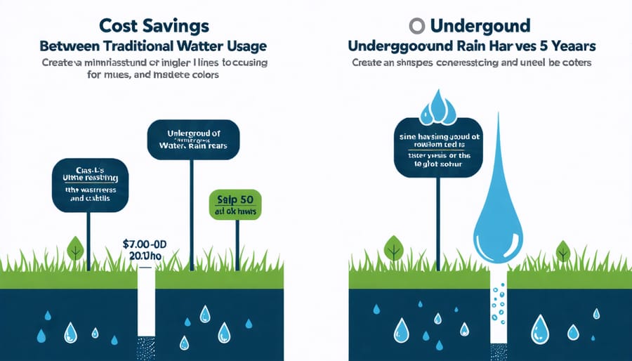 Graph comparing water costs with and without underground rain harvesting system
