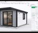 3D visualization of a modern multi-purpose shed design using virtual design software, featuring digital tools, materials list, and cost estimation.