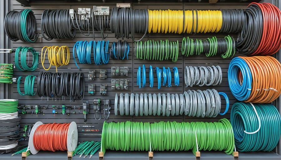 Collection of sustainable electrical wiring materials including lead-free cables and recycled conduits