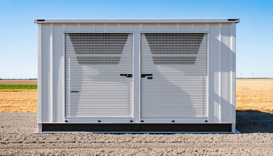 Close-up view of properly installed weather-resistant ventilation components on a generator shed