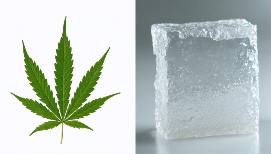 Comparison showing hemp plastic biodegrading naturally while traditional plastic remains intact