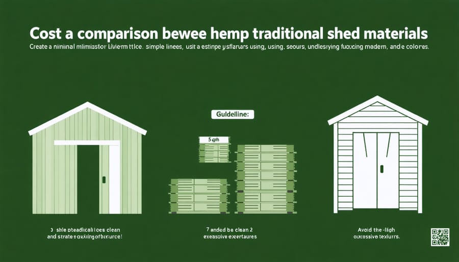 Bar chart comparing initial costs, maintenance expenses, and longevity of hemp plastic versus conventional shed materials