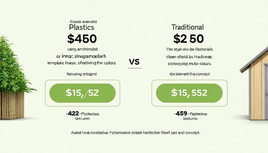Bar chart comparing initial costs, maintenance expenses, and longevity of hemp plastic versus conventional shed materials
