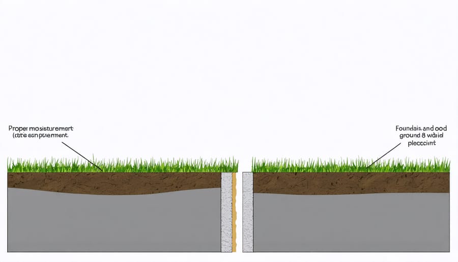 Detailed diagram of moisture barrier installation layers for shed foundation