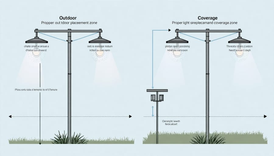 Illustrated diagram of a home's exterior showing optimal lighting zones and placement