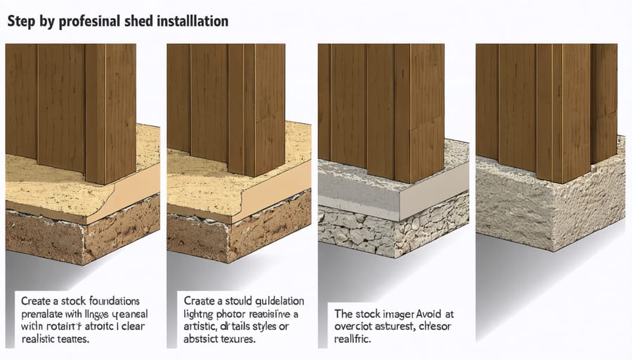 Professional installing a storage shed with proper foundation and leveling techniques