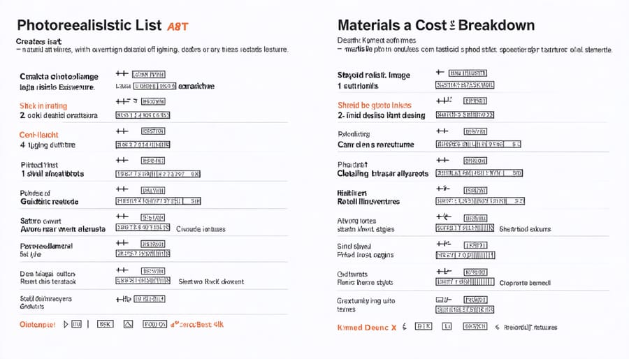 Detailed materials list with quantities and cost estimates from shed design program