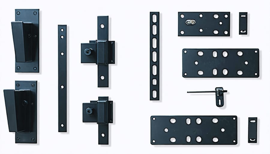 Security hardware and mounting systems for garden tool storage in an open shed