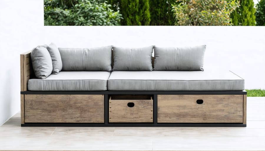Stylish outdoor storage bench with hidden compartments and waterproof seating