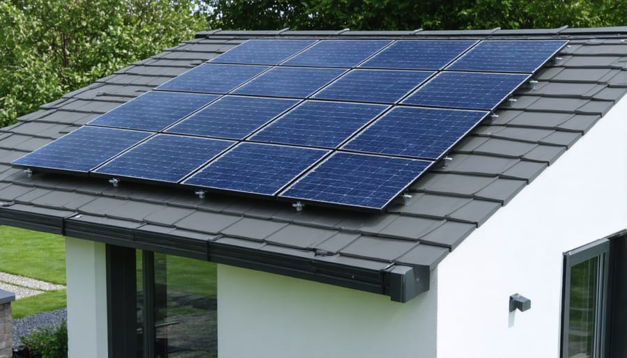 Installation of solar panels on an eco-friendly garden shed