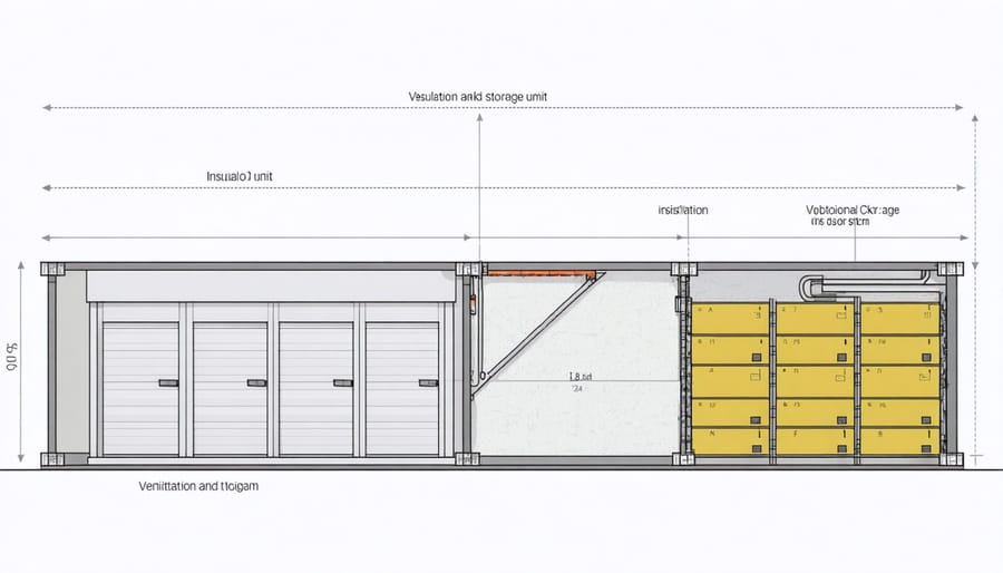 Technical illustration of storage unit ventilation and insulation features