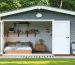 Conceptual illustration of a 3-bedroom shed transformed into a cozy pet-friendly home, showcasing integrated living spaces and pet zones.