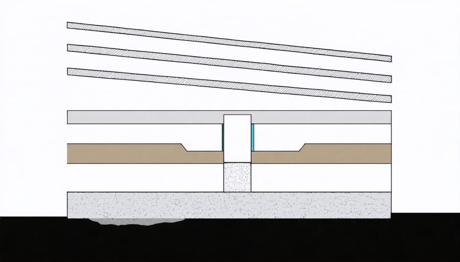 Detailed cross-section illustration of unvented roof insulation layers including decking, air barrier, and insulation materials