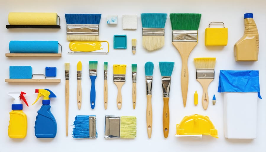 Essential tools and materials needed for painting a vinyl shed