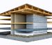Conceptual illustration of an 8x8 shed construction showing foundation layers, including concrete blocks, gravel bed, and floor joists, with hints of wall framing and roofing components for a comprehensive build strategy.