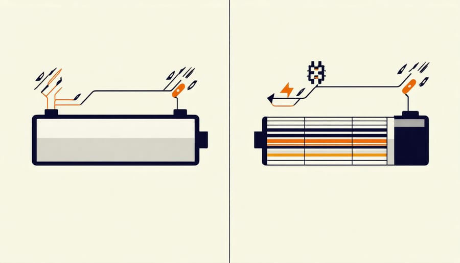 Visual comparison showing size and capacity differences between EV batteries and traditional batteries