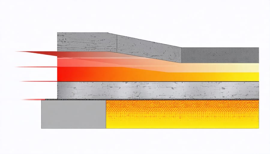Diagram illustrating how heat transfers through different layers of a concrete floor