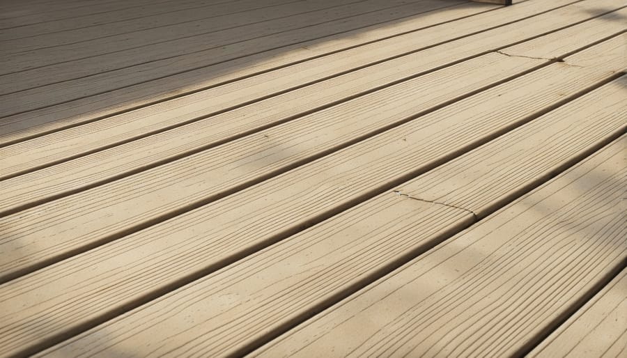 Snow melting heating cables installed between wooden deck boards